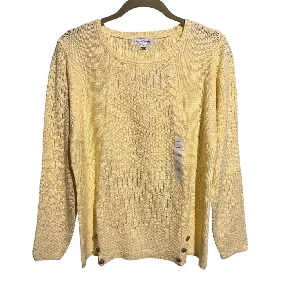 Studio Works NWT Women’s XL Sunlight Yellow Knitted L/S Button Accents Sweater